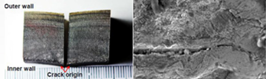 Figure 3 – Failure analysis: a) cross-sectional analysis, and b) optical microscopy