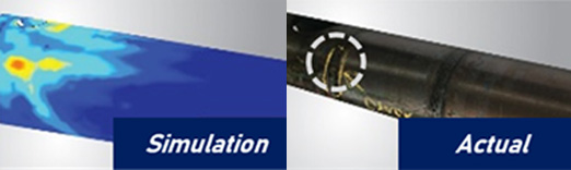 Figure 5 – Simulation-assisted root cause analysis: a) simulated damage, and b) actual damage